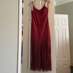 Chelsea & Violet maroon/wine colored suede-like dress with fringe